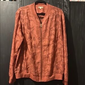 Dusty Mauve Floral Lace Burnout KORI AMERICA Zip Front BOMBER Jacket